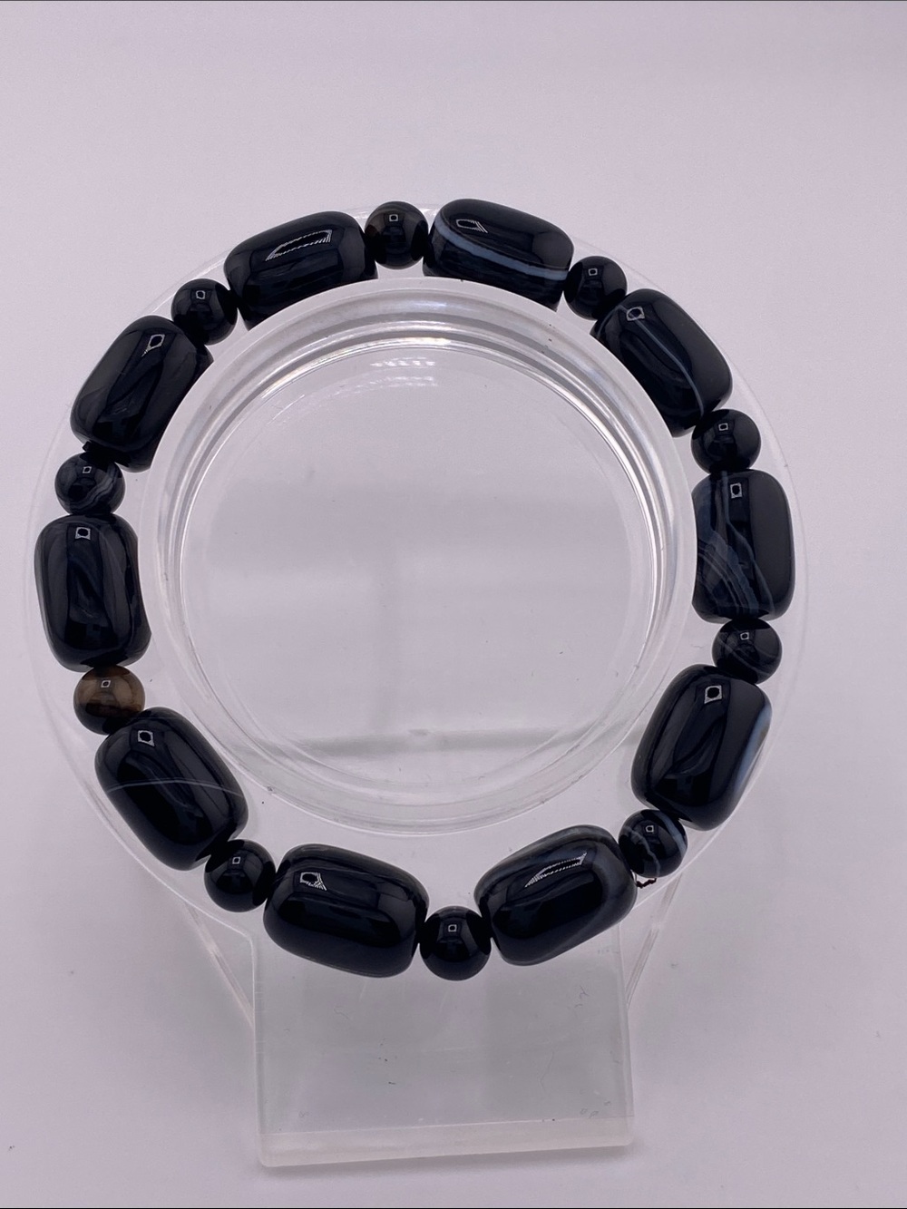 Black Agate Bracelet - Natural Banded Gemstone Jewelry